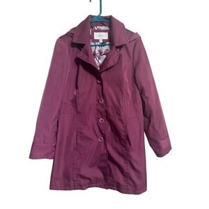 Relativity Purple Trench Coat Jacket with removable hood Size Medium